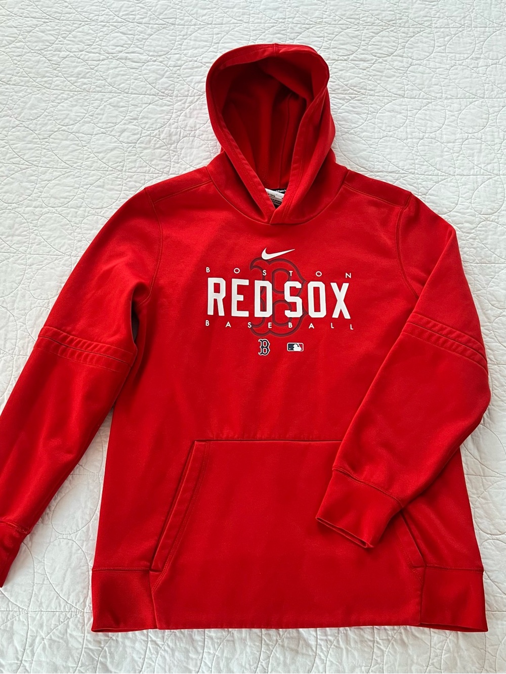 Nike Red Therma-Fit Baseball Pullover Hoodie Kids Sporty Red Sox Fan Warm Soft